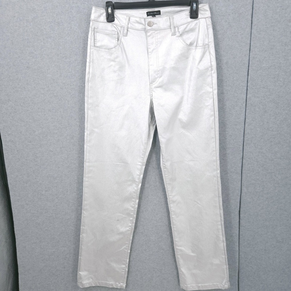 Hunter & Brown Silver Metallic Button Straight Leg Pants Womens‎ Size L